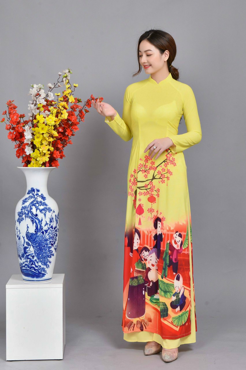 Set Áo Dài Truyền Thống Họa Tiết Tế - AV359